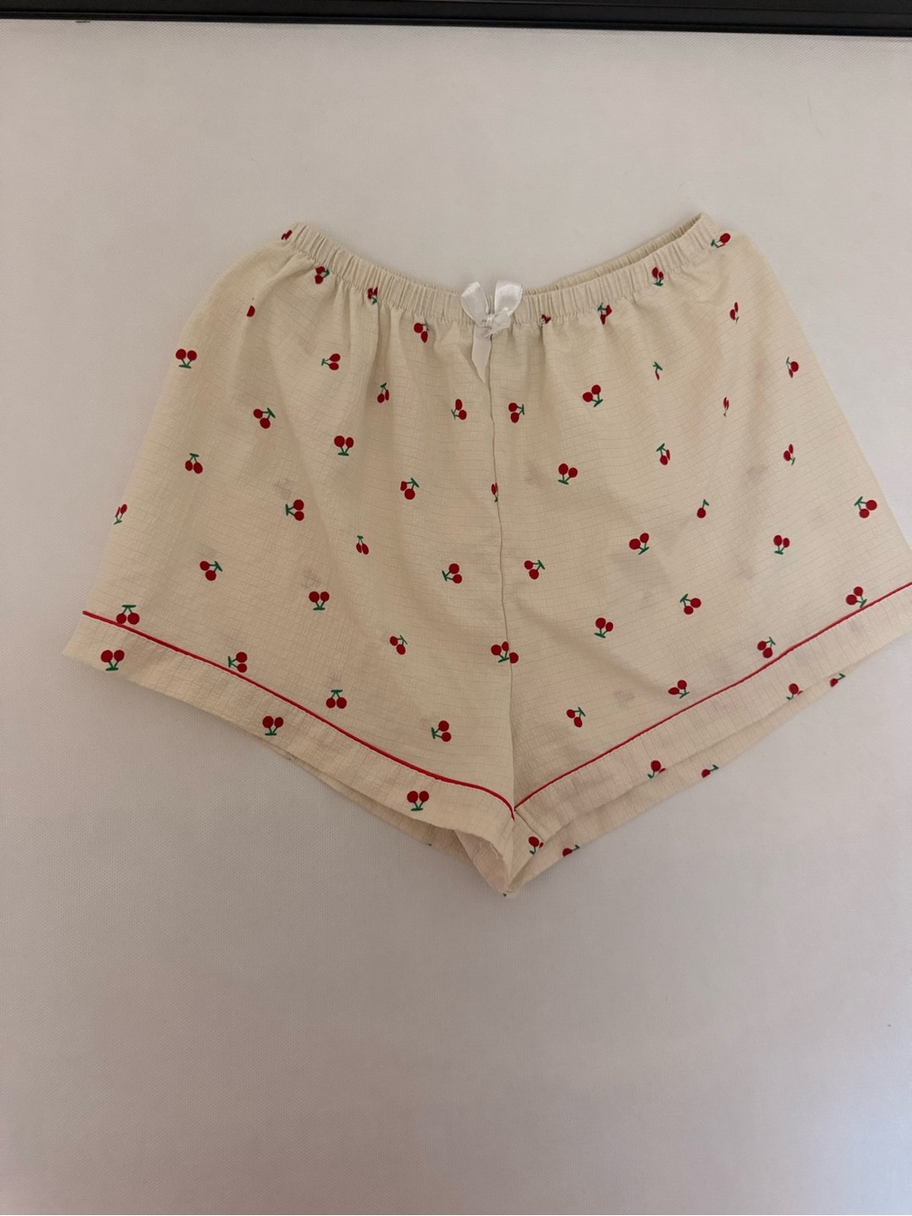 Cream Cherry-Print Womenβs Shorts